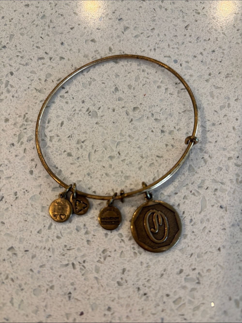 Alex and Ani Gold-Tone Initial “O” Charm Bangle Bracelet